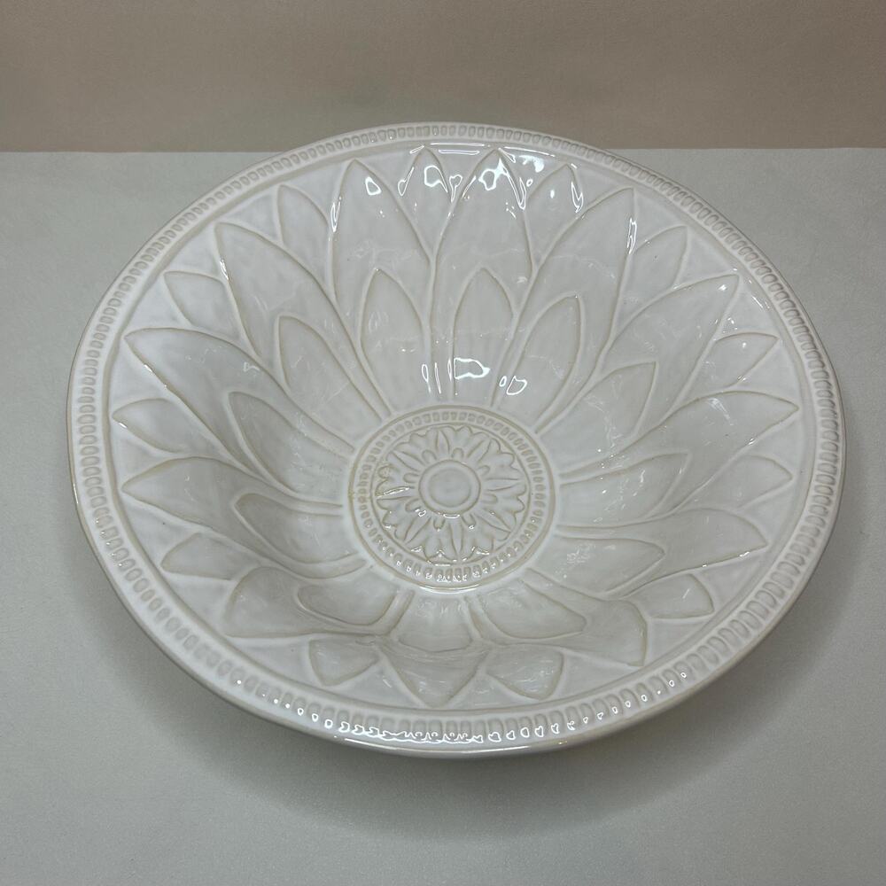 Pottery Barn Sausalito White Ceramic Large Pedestal Serving Salad Bowl